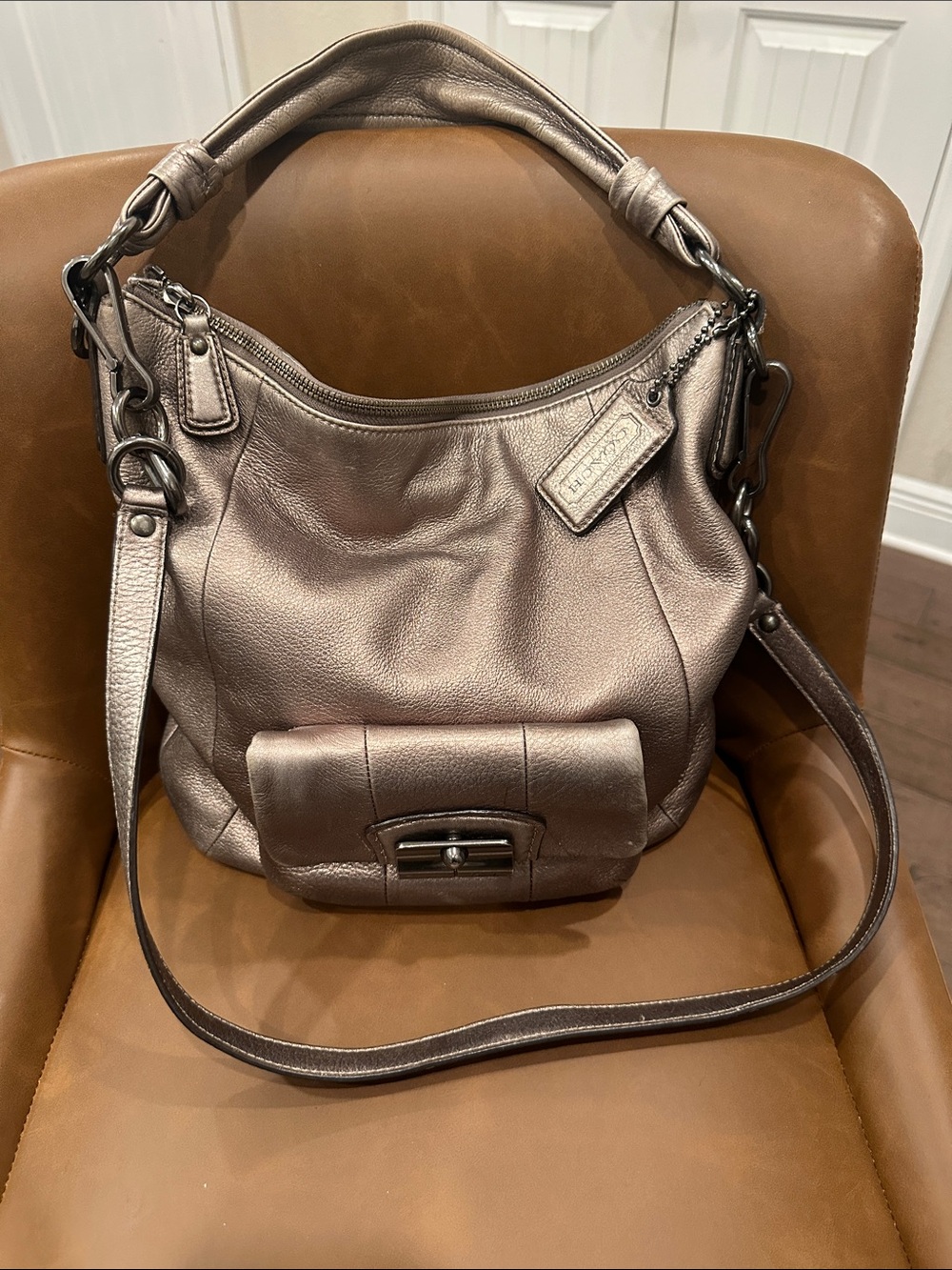 Coach Metallic Taupe Shoulder Hobo Bag